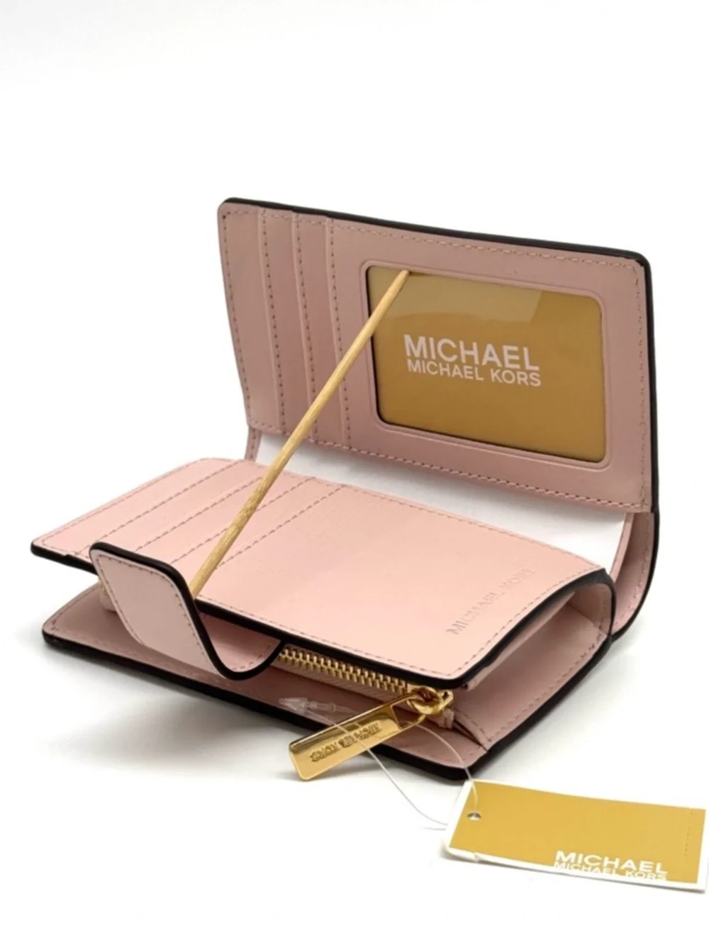 Michael Kors Medium Quilted Bifold Zip Chain Wallet Powder Blush - Picture 9 of 10